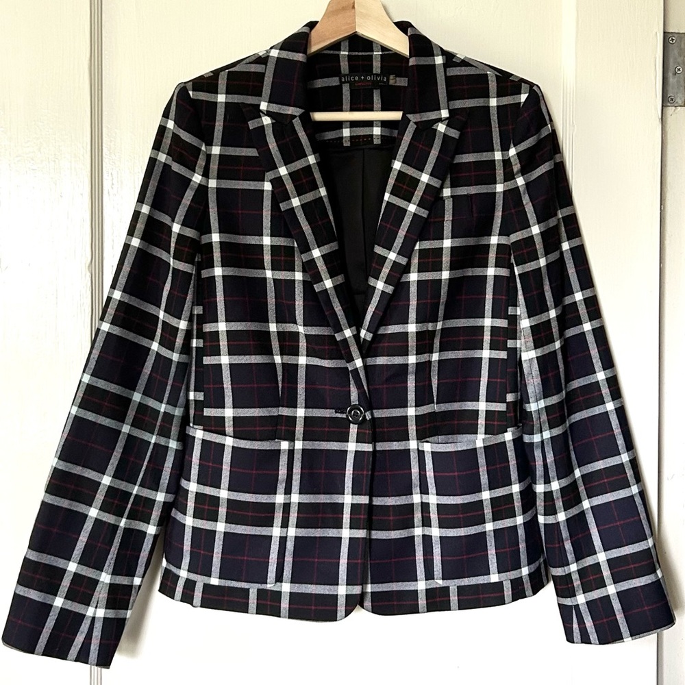 Alice +‎ Olivia Savetta Plaid Blazer Jacket Navy S